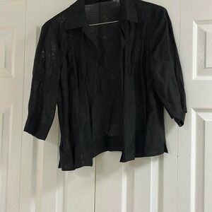 Elegant Black Women's silk linen blend Top with flowers